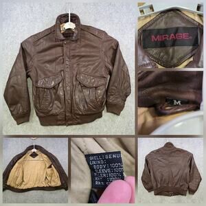 VTG Mirage Jacket Mens Medium Brown Leather Bomber Flight Korea Lined Pockets